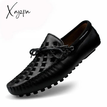 Xajzpa - Leather Men Shoes Casual Flats Breathable Loafers Genuine Slip Moccasins Comfortable